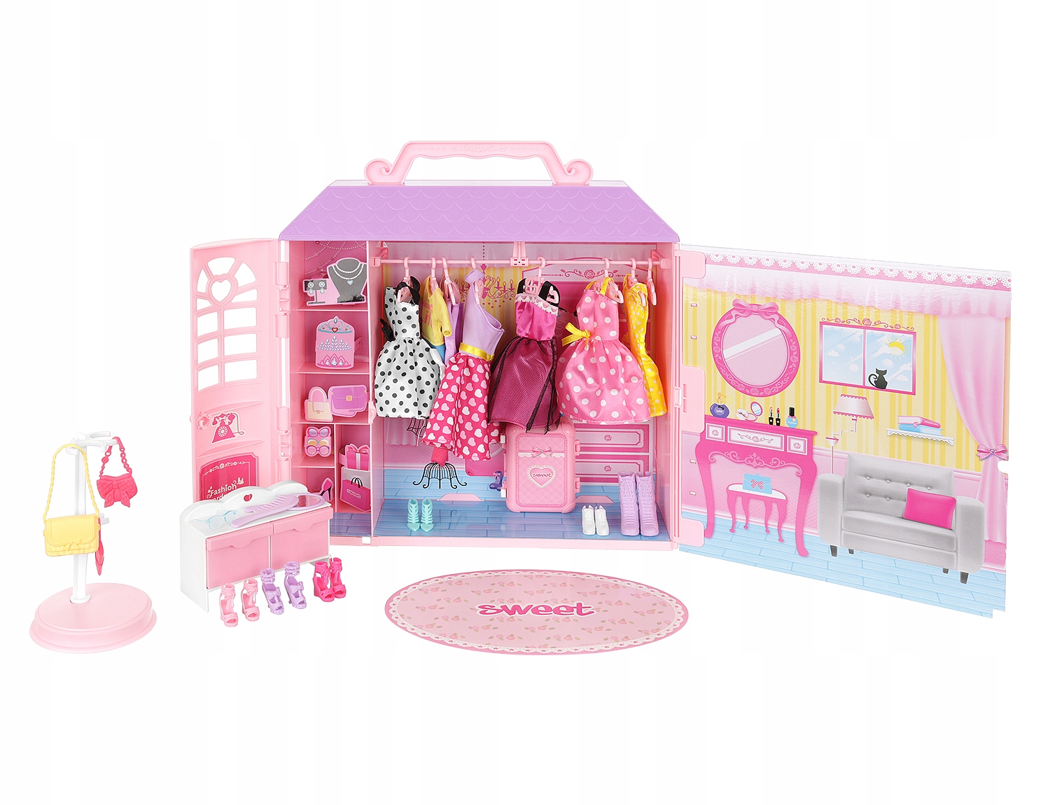 Domek dla Lalek Sukienki Garderoba + Lalka Gratis Efekty brak