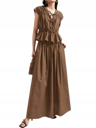 Shein Hnědý Dámský Komplet S Volánem A Zavazováním 34 1 Ja