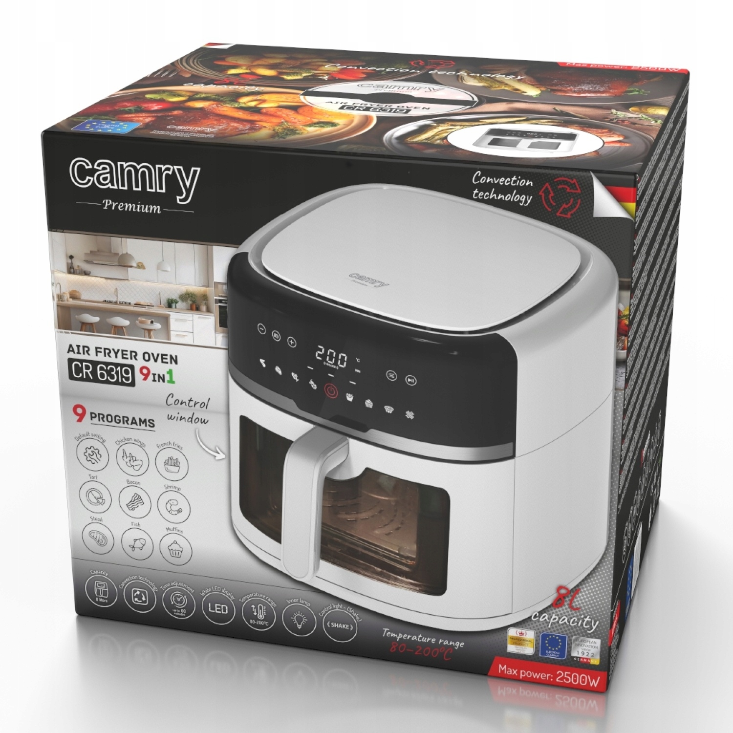 Frytkownica Beztłuszczowa Camry CR 6319 Air Fryer 8L 9 Programów