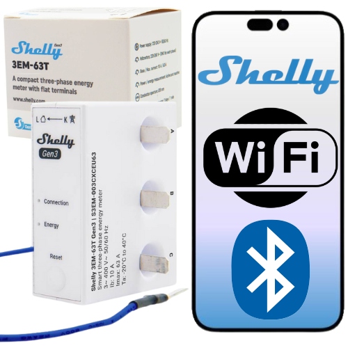 Shelly 3EM-63T Gen3 – trojfázový Wi-Fi merač energie na Din lištu