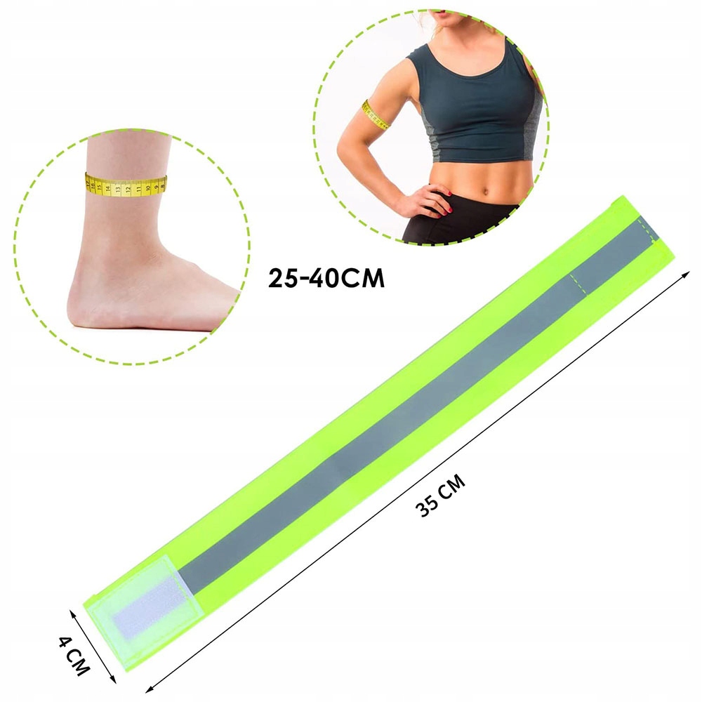 2x REGULOWANA OPASKA ODBLASKOWA ODBLASK DO BIEGANIA NA RĘKĘ ZIELONA RZEP Model NA ROWER NA RĘKĘ NA RAMIĘ NA MOTOR NA HULAJNOGĘ