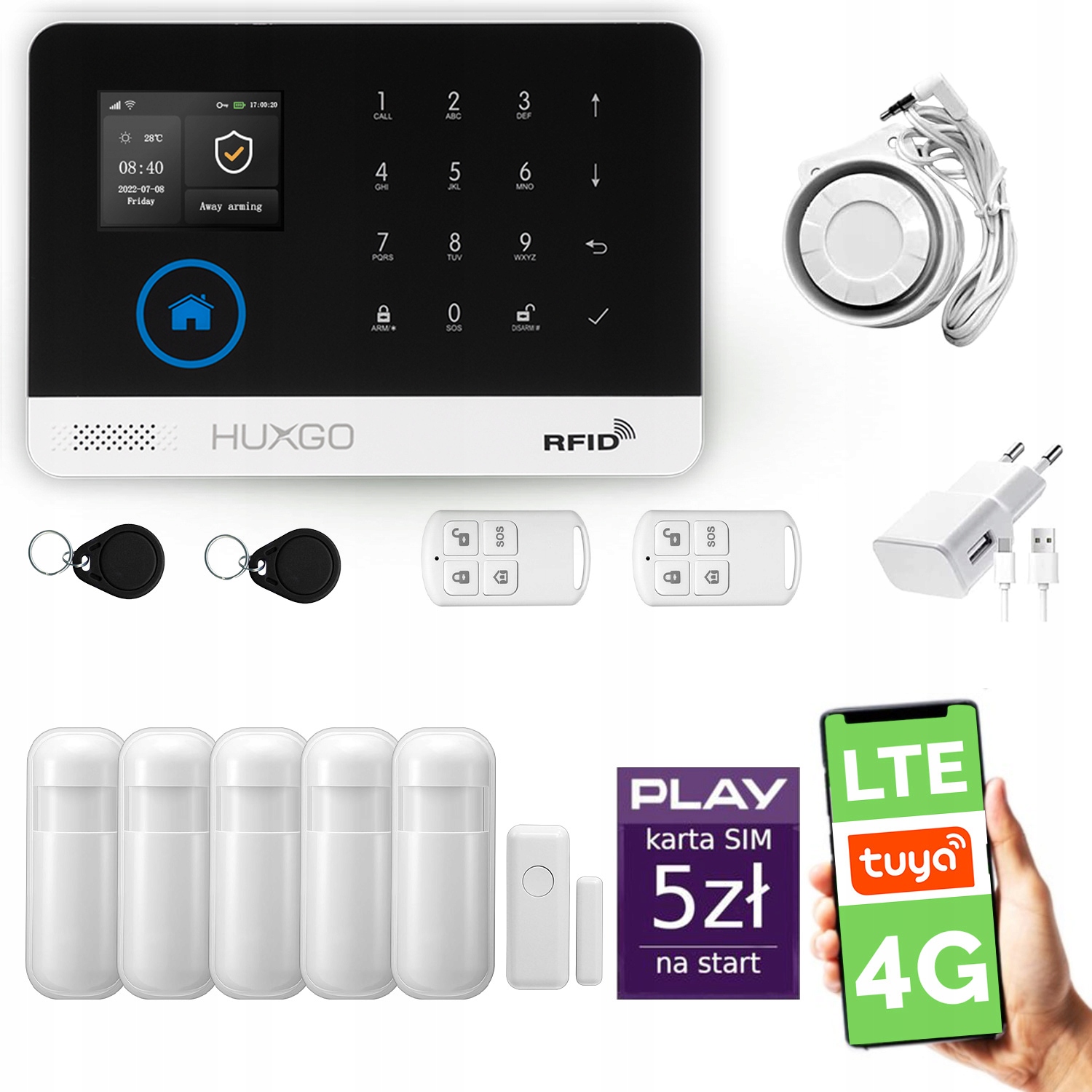 Bezdrátový alarm WiFi Gsm 4G Lte s aplikací Tuya, Huxgo HXA003 4G