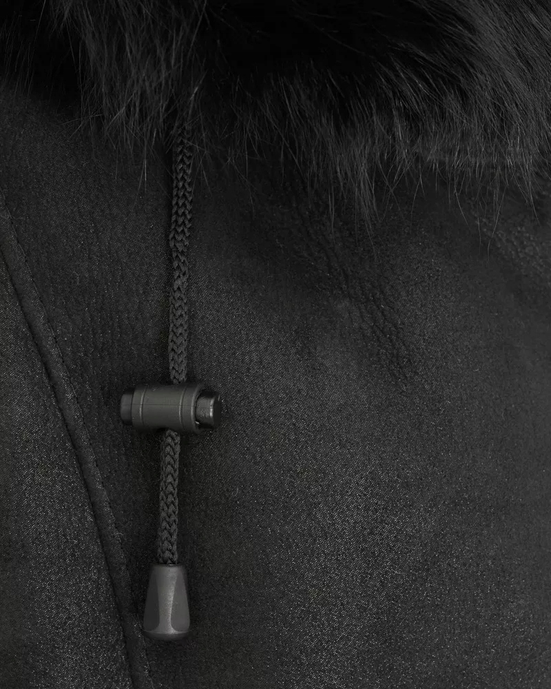 Naturalny damski kożuch Magda obszycie L Kaptur z kapturem