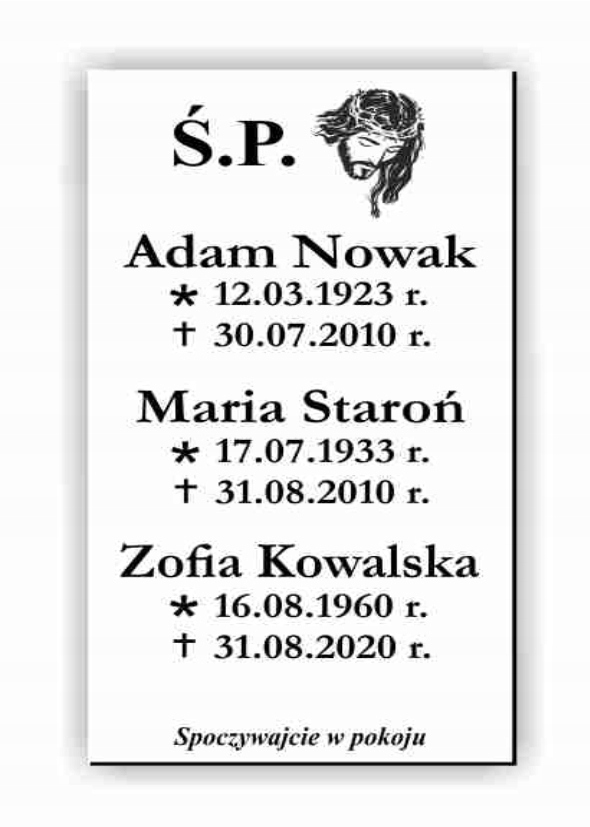 Tablica nagrobna gotowa do montażu 70x50 taśma