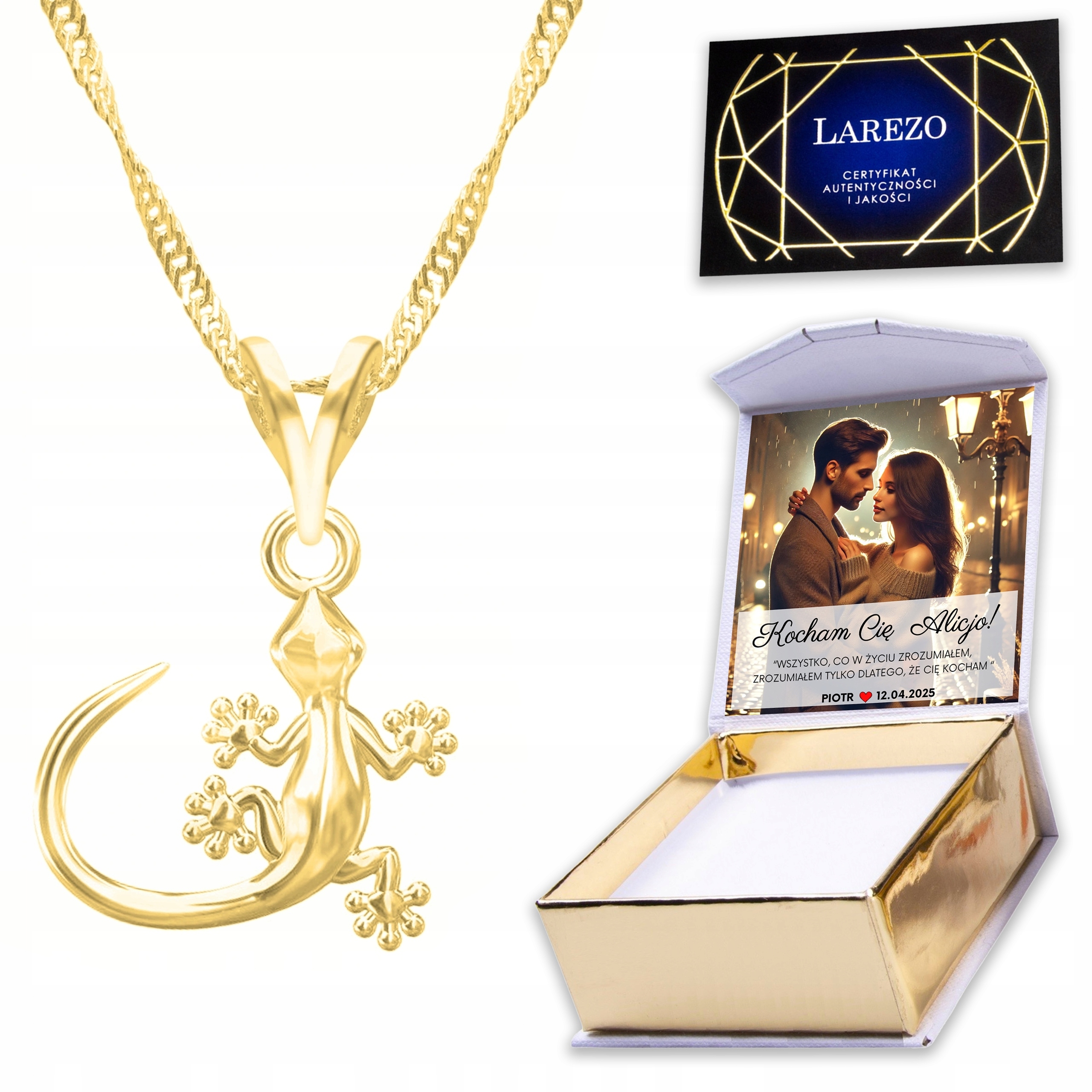 Zlatý náhrdelník 925 s ještěrkou Zvíře Gad Ještěrka Kameleon Potisk