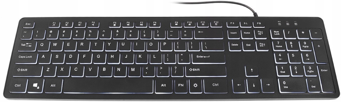 KLAWIATURA BIUROWA DO BIURA PODŚWIETLANA LED LOW PROFILE SLIM CICHA CZARNA
