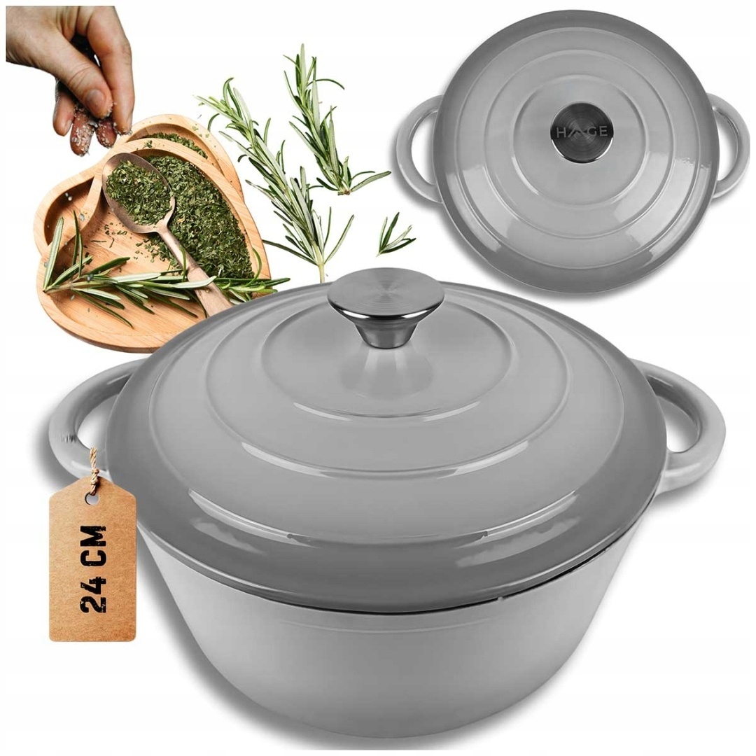 Smaltovaný Hrniec Liatinový 24 cm 4L Hage Šedý