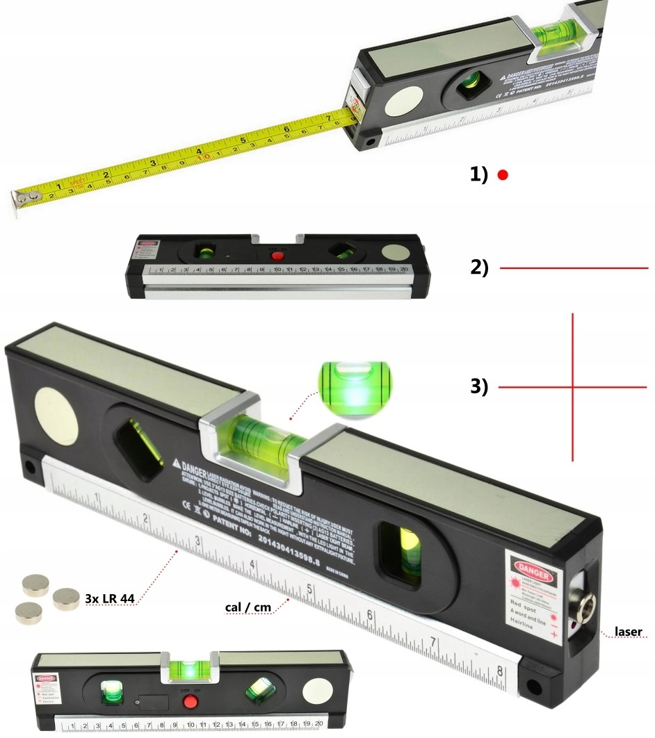 

Poziomica laserowa podświetlana z miarą 1,5m