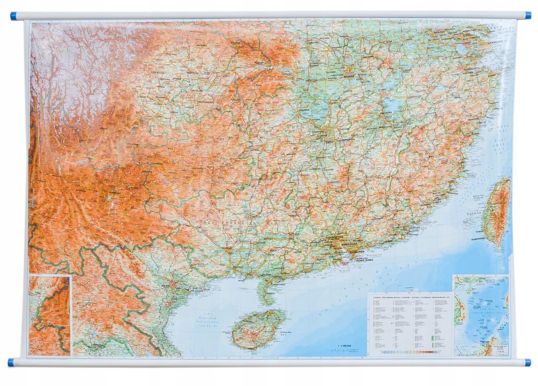 Chiny Południowe Mapa Ścienna Fizyczna Drogowa