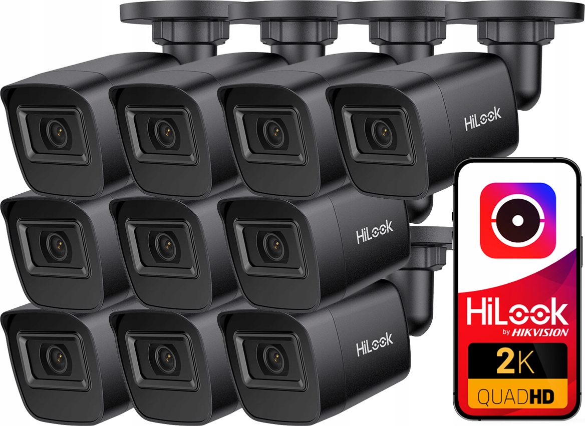 Kamery x10 4MPx 2K+ HiLook od Hikvision IPC-B141H-C Čierne 2.8mm PoE IR20m