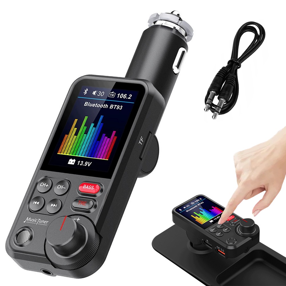 Bluetooth Fm Vysílač Handsfree Sada QC3.0 Sd Bass Velký LCD 24V