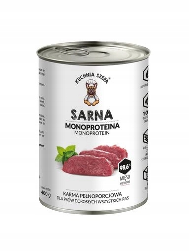 4x Kuchyně šéfkuchaře Monoproteinové Krmivo mokré pro psa Srna 400g
