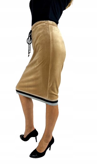 SPÓDNICA WELUROWA NA ŚCIĄGACZU BEŻOWA r. 38 Długość przed kolano
