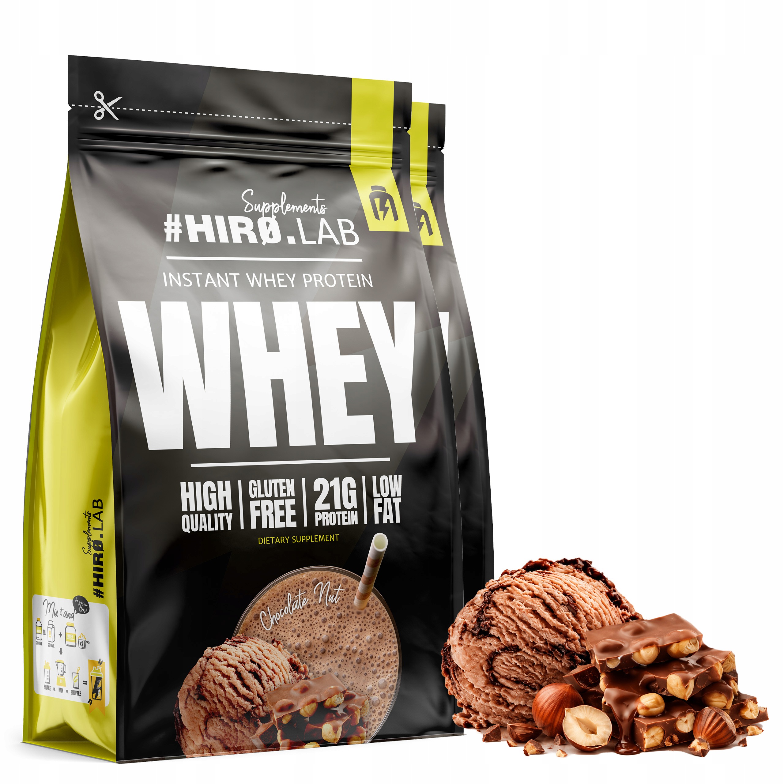 2x Wpc Instant Whey Protein syrovátkový 750 g Čokoláda Ořech Hiro