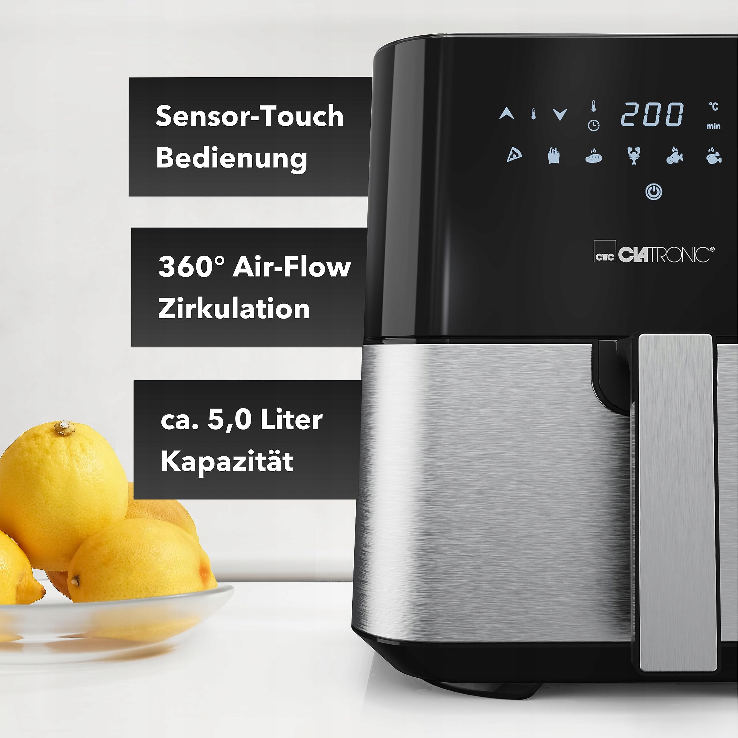 CLATRONIC Frytkownica Beztłuszczowa XXL 5L Cyfrowy Airfryer 8 Programów — miniatura 3