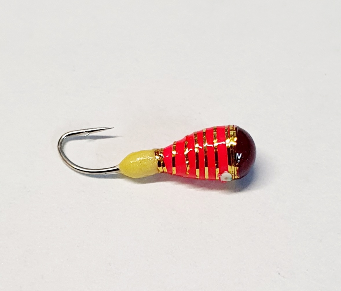 Mormyszka Wolframowa czerwona/zł. paski 4,5mm 0,8g