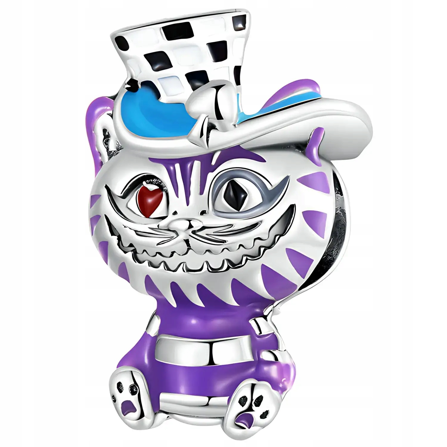 Charms Přívěsek Stříbro 925 Kočka s Cheshire Klobouk Pohádkový Temný kocour