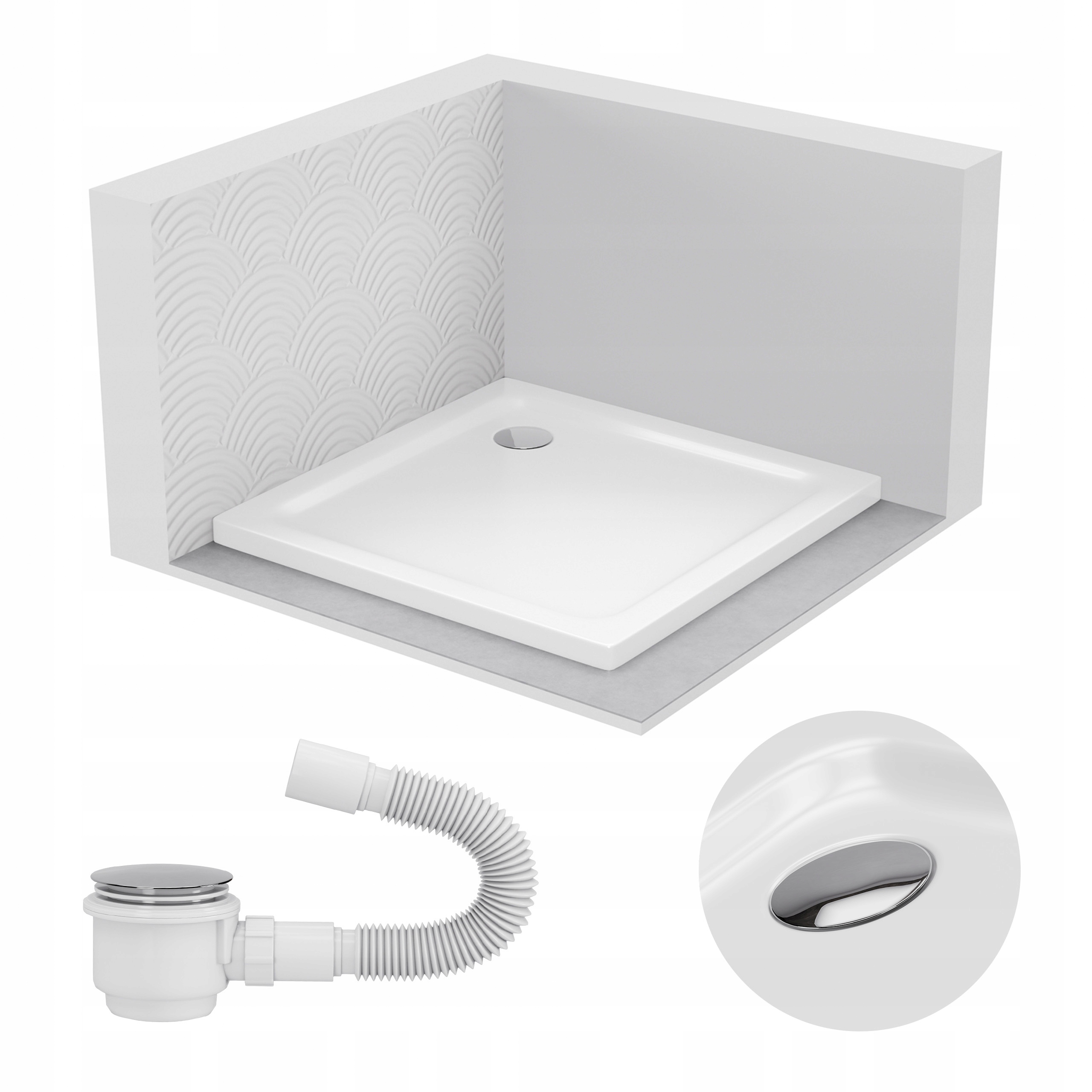 Sprchová Vanička Čtvercová 70x70 Slim Nízká 5 CM Bílá White Sifon