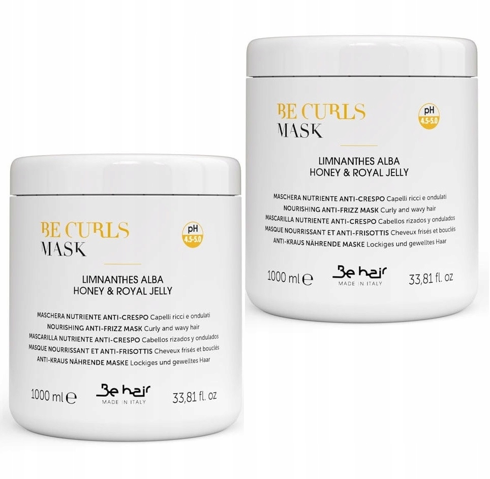 2x Velká Maska Be Hair Be Curls Vynikající Pro Kudrnaté Vlasy A Kadeře 1000 ml
