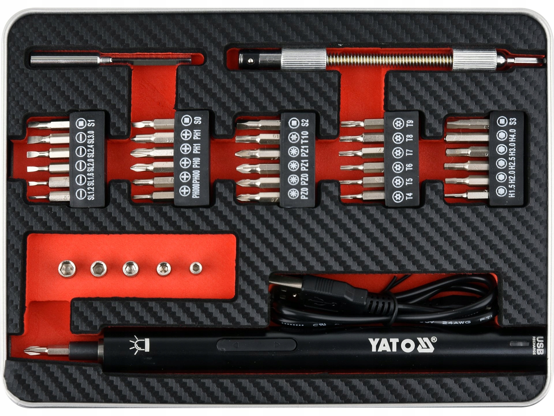Přesný Šroubovák 3.6 V S 30 Bity Led Usb, Rychlé Nabíjení Yato