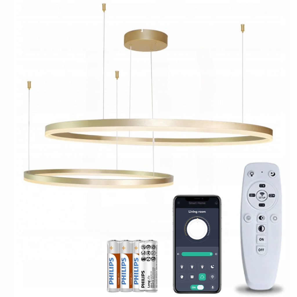 Lampa Wisząca Led Złota Ring Sufitowa Żyrandol Nowoczesna Pilot Aplikacja