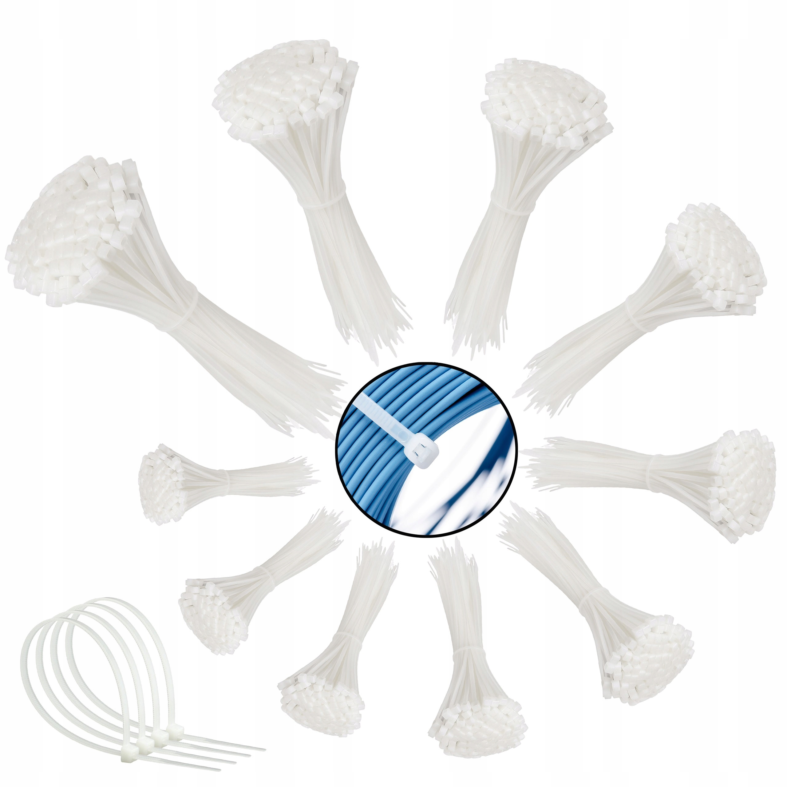 Stahovací pásky, bílé stahovací pásky, sada 1000 ks