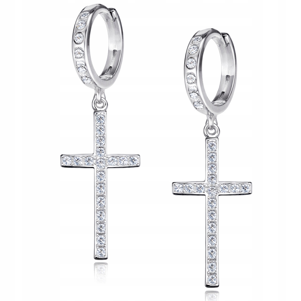 Stříbrné náušnice Pouta Velký kříž se zirkony Křížky Stříbro 925