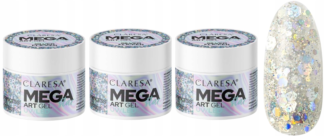Claresa Gel na zdobení Megastar Silver Flicker 10 g Elastická formule x 3