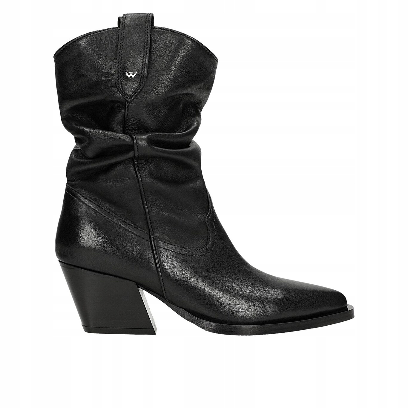 Černé dámské kožené kovbojské boty s nařaseným svrškem, velikost vel.