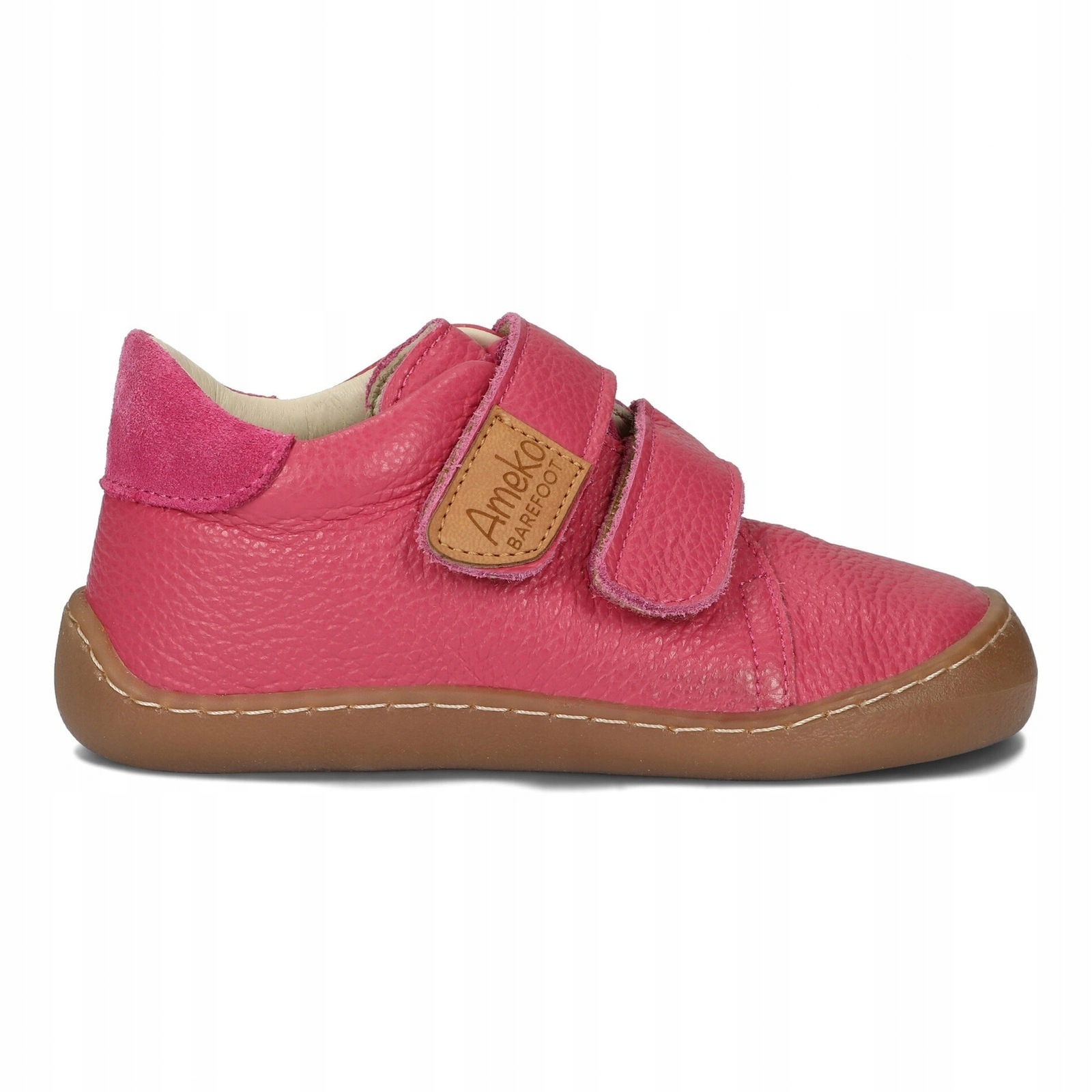 Buty barefoot skórzane dziecięce przejściowe na rzepy Ameko Otis Fuxia 28
