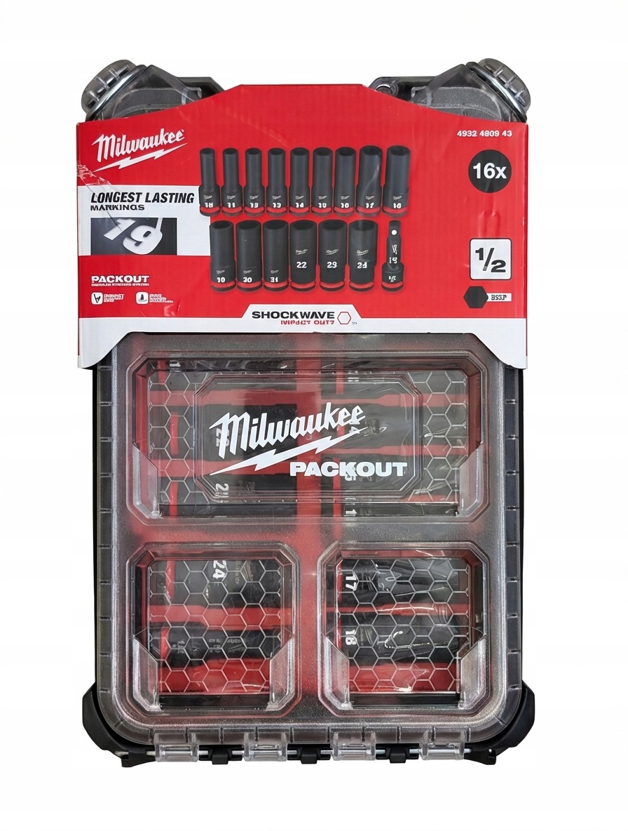 Sada 1/2 dlhých príklepových nástavcov Organizér Packout stredný Milwaukee