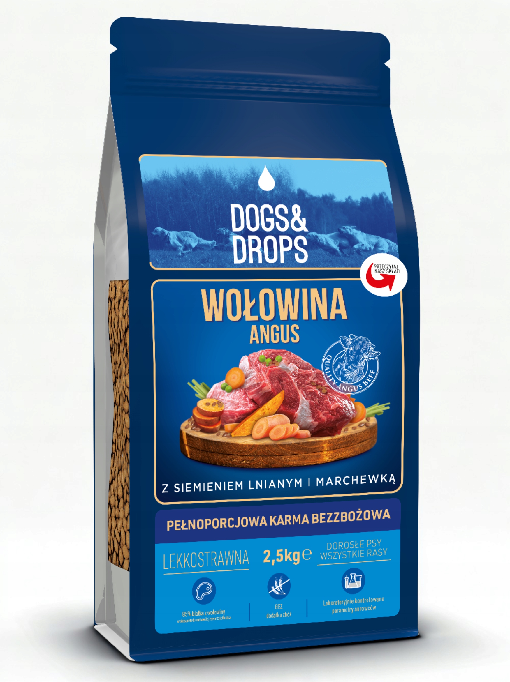 Levně Dogs&Drops Hovězí maso Angus Bezobilné krmivo suché pro psy 2,5 kg