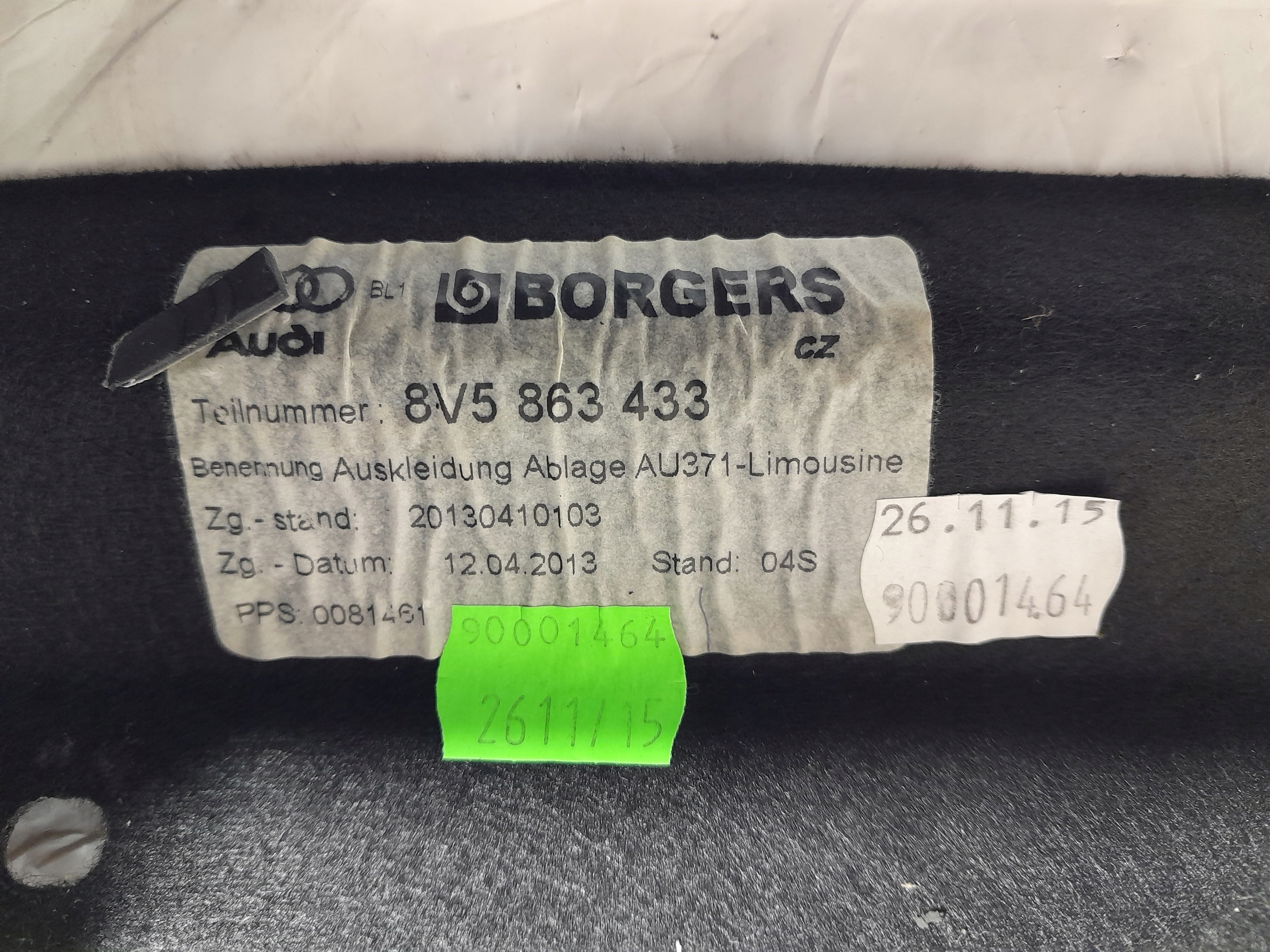 AUDI A3 S3 8V upholstery boot 8V5863433