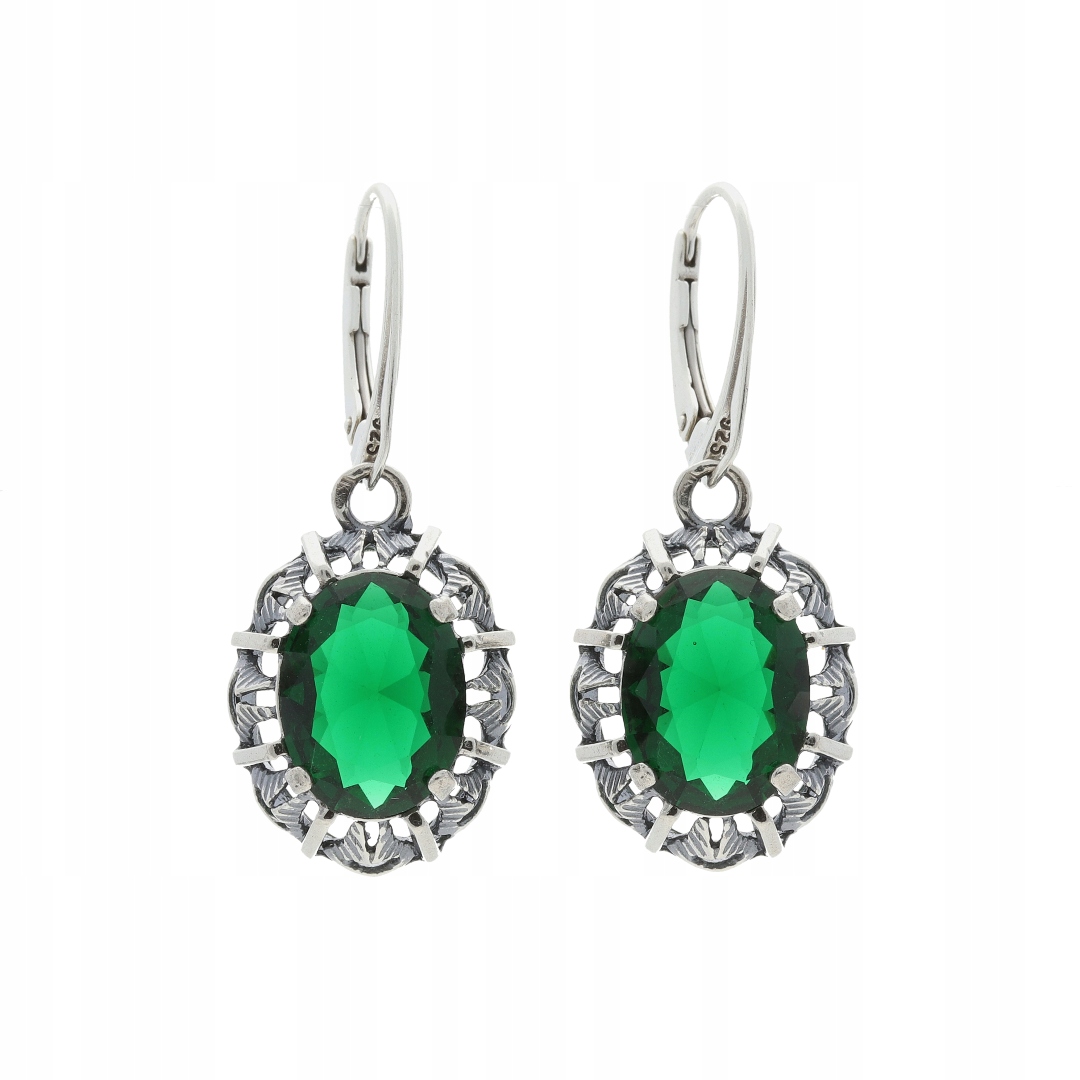 Kolczyki owalne z zieloną cyrkonią srebro