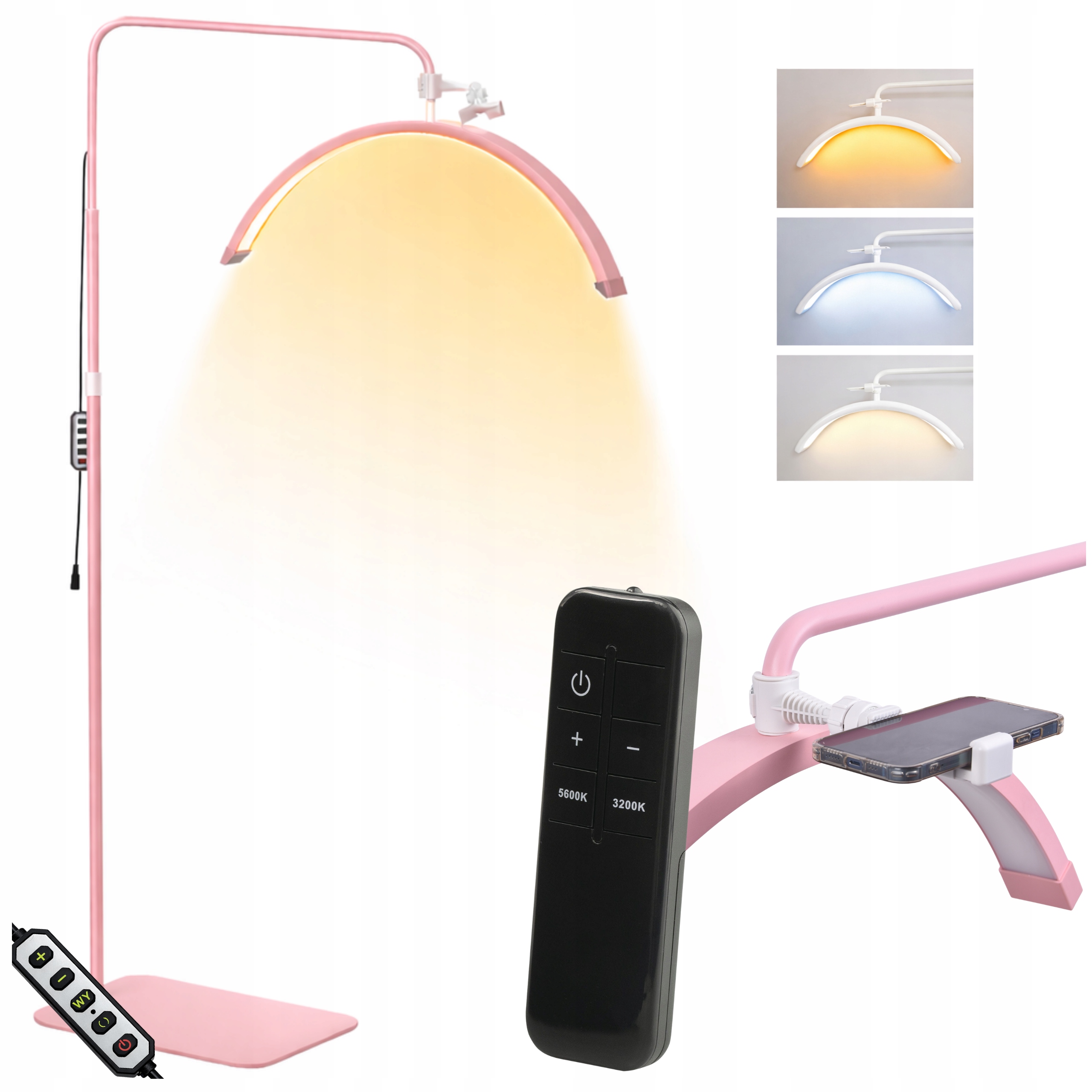Led Kosmetická Lampa Bez Stínu Stojící Moon Oblouk 40 W Růžová Podlahová