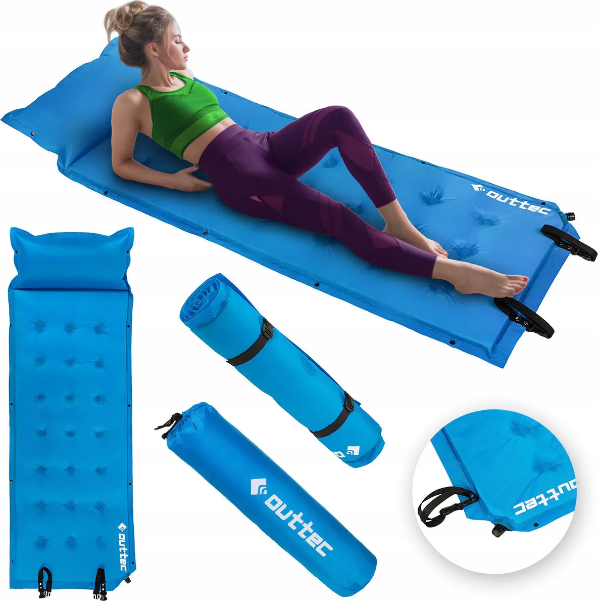 MATA SAMOPOMPUJĄCA KARIMATA DMUCHANA TREKKINGOWA Z PODUSZKĄ 193X68X3,5CM