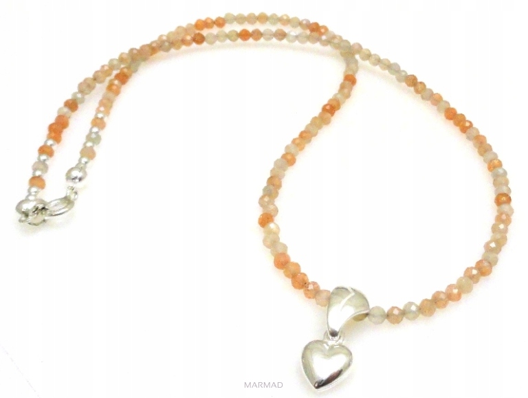 Náhrdelník z fazetovaného křemene s kuličkou 3 mm se srdcem stříbro 925