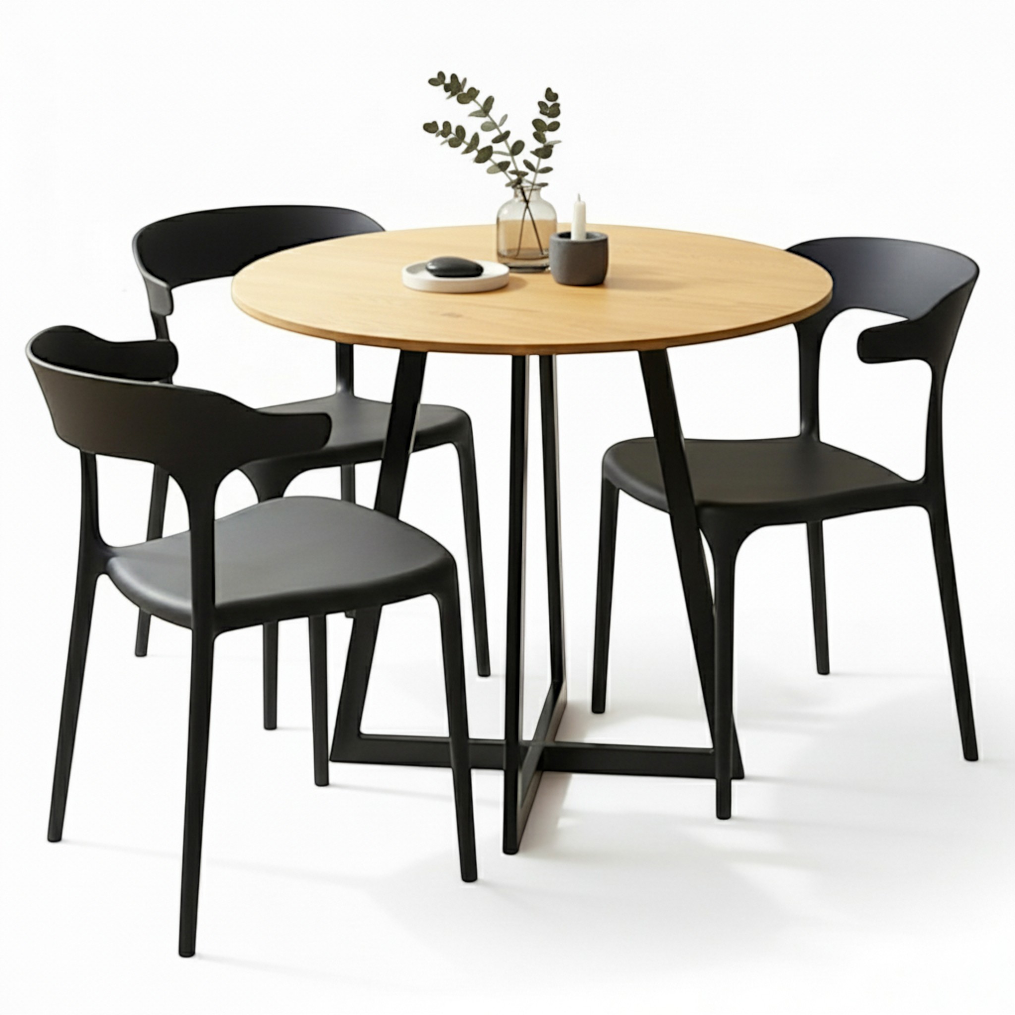 Stůl Kulatý Kuchyňský jídelní stůl 80 cm 3 x Křeslo Moderní Loft do obývacího pokoje