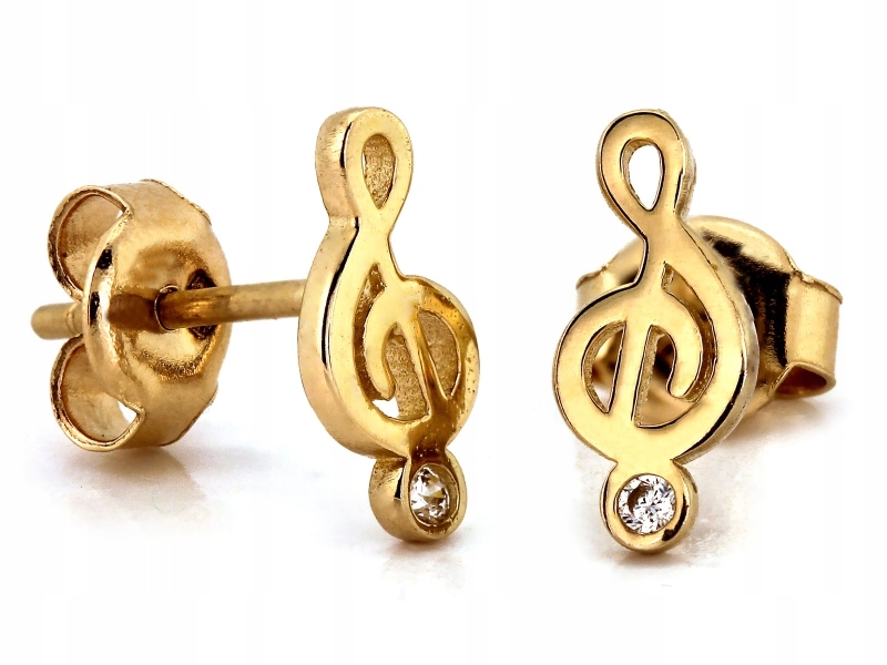 Náušnice Ze Zlata pro ženu 585 tyčinky se zirkony houslové klíče
