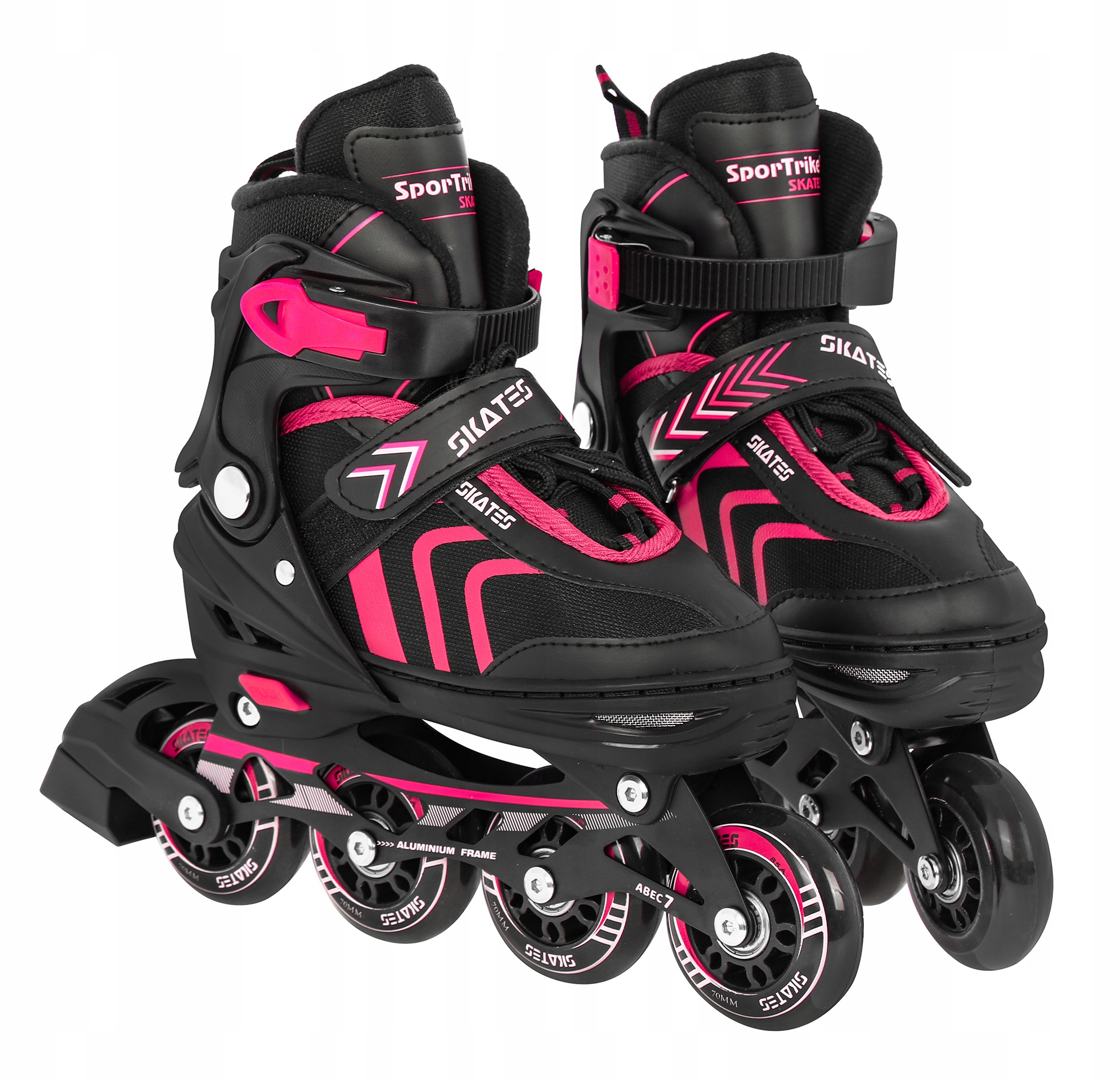 Kolečkové Brusle nastavitelné SporTrike 29-33 černé/růžové 4 kolečka 64 mm 85A ABEC-7