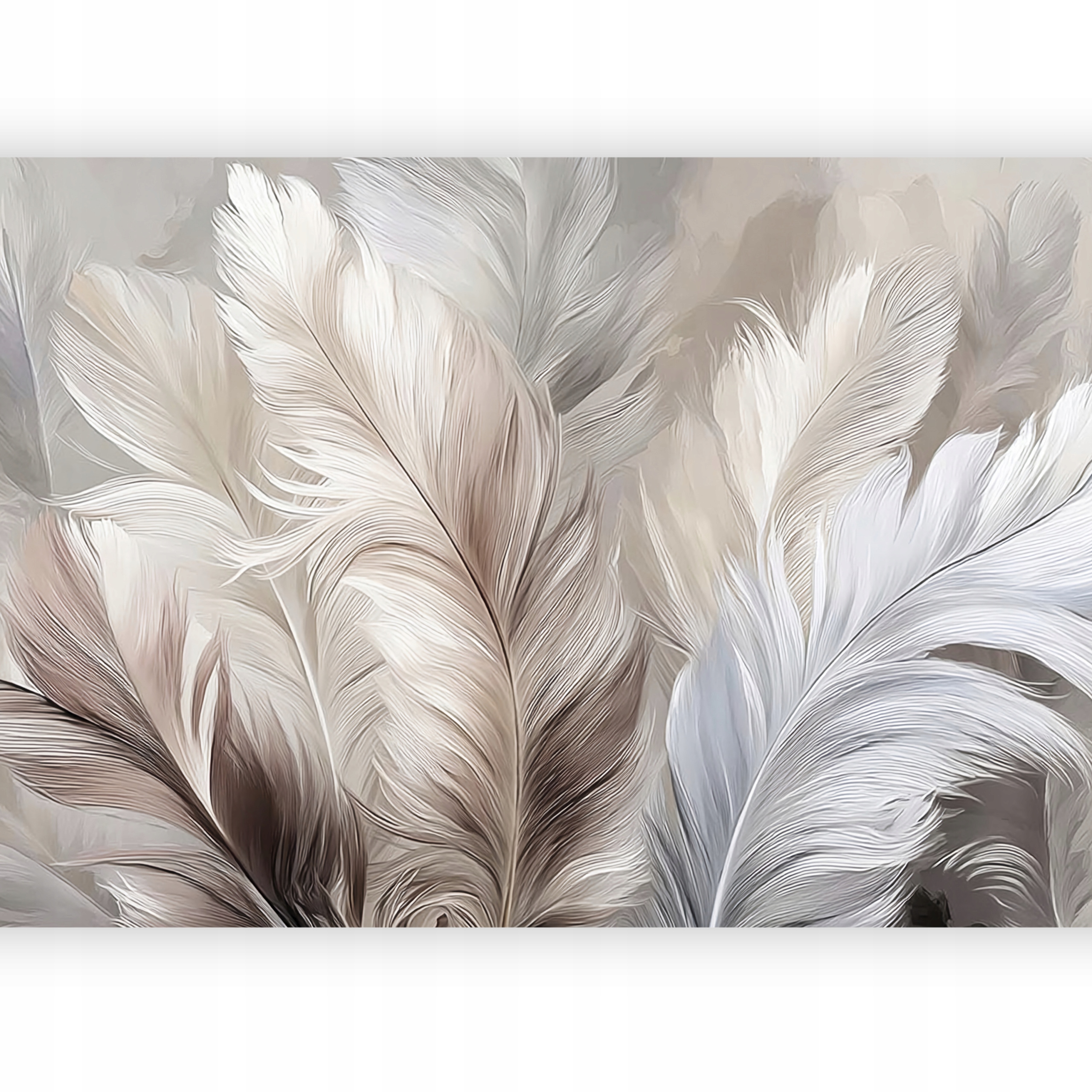 Fototapeta Pióra Boho Abstrakcja Do Salonu Beżowy Liście Szary 500x350