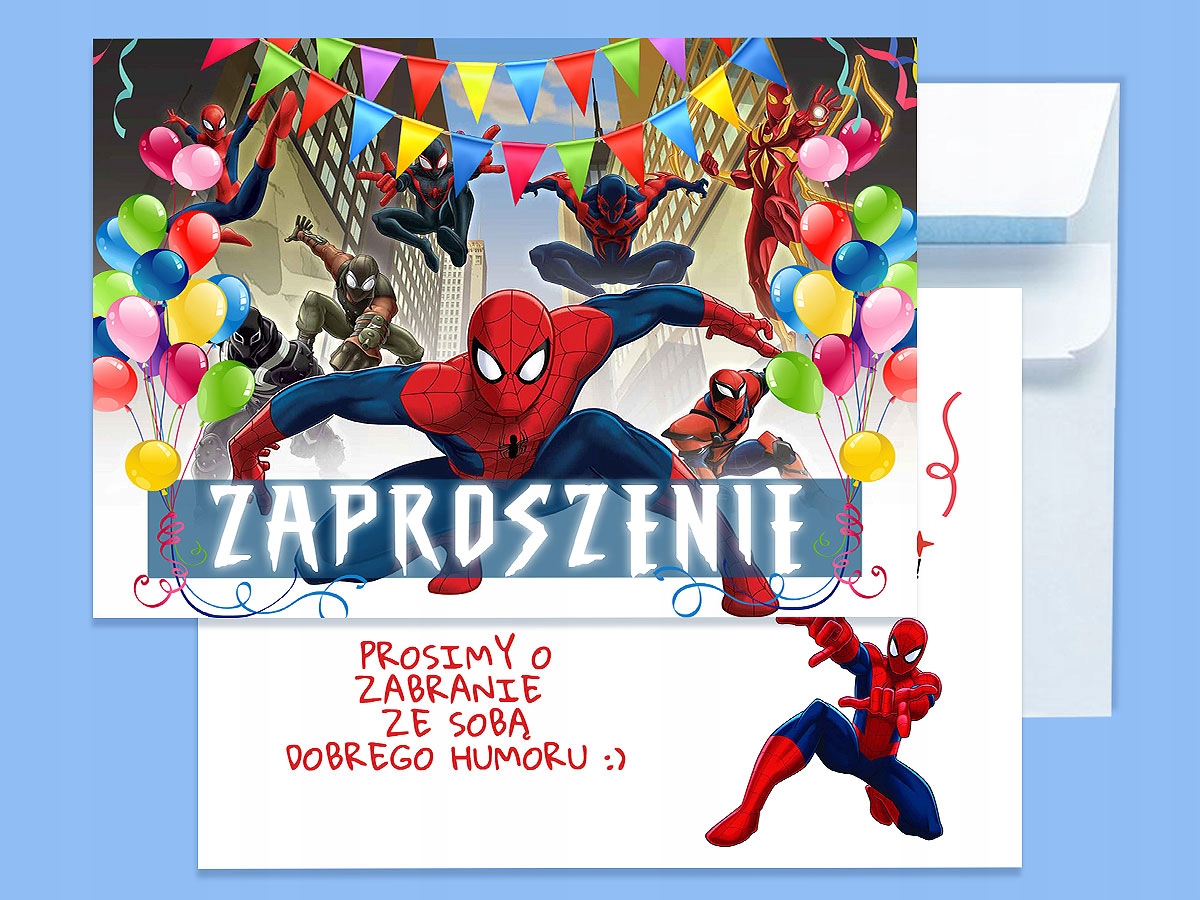 ZAPROSZENIE SPIDERMAN NA URODZINY DZIECKA + KOPERTA GRATIS Typ znaczek