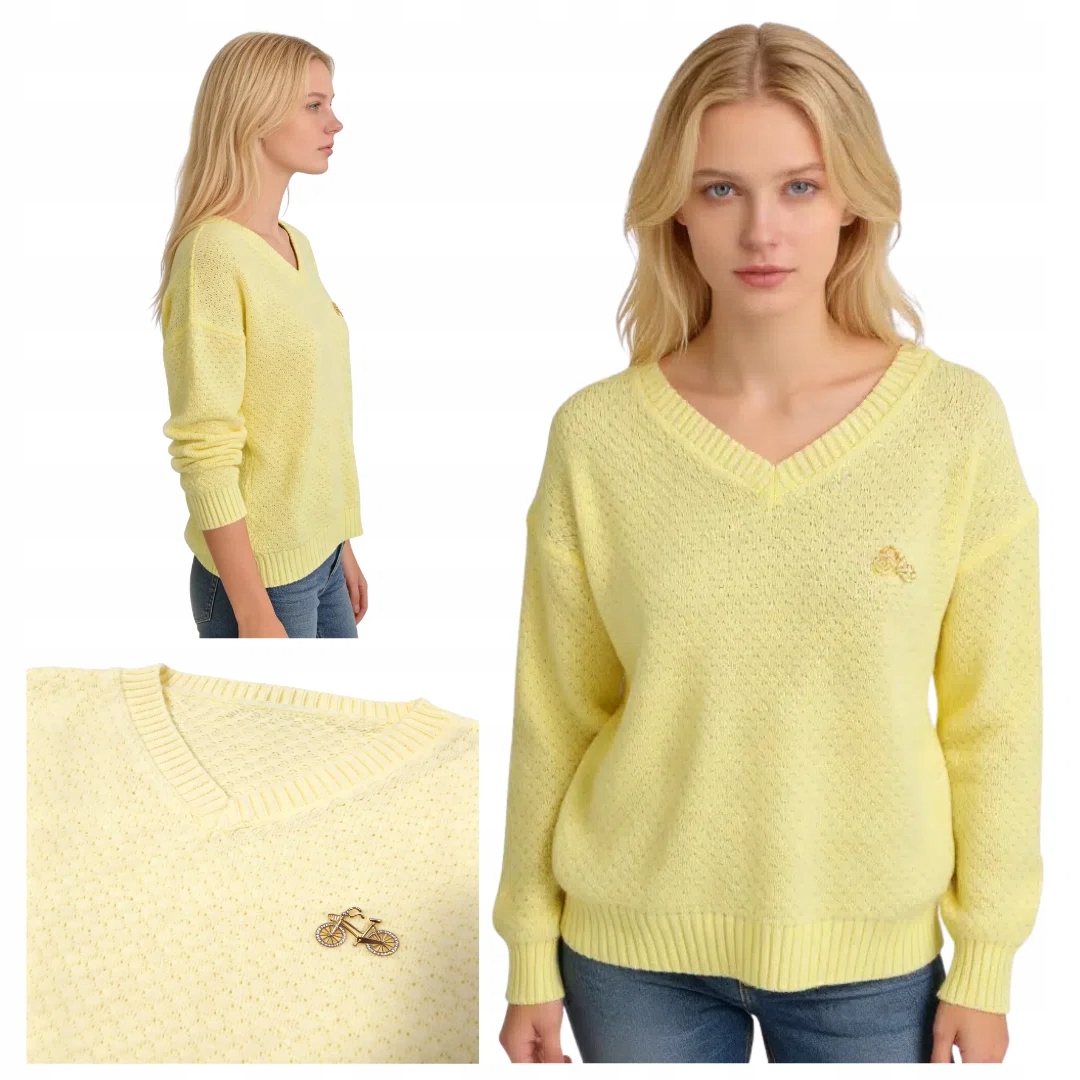 Žlutý dámský svetr s teplým výstřihem do V One Size Captain Mike