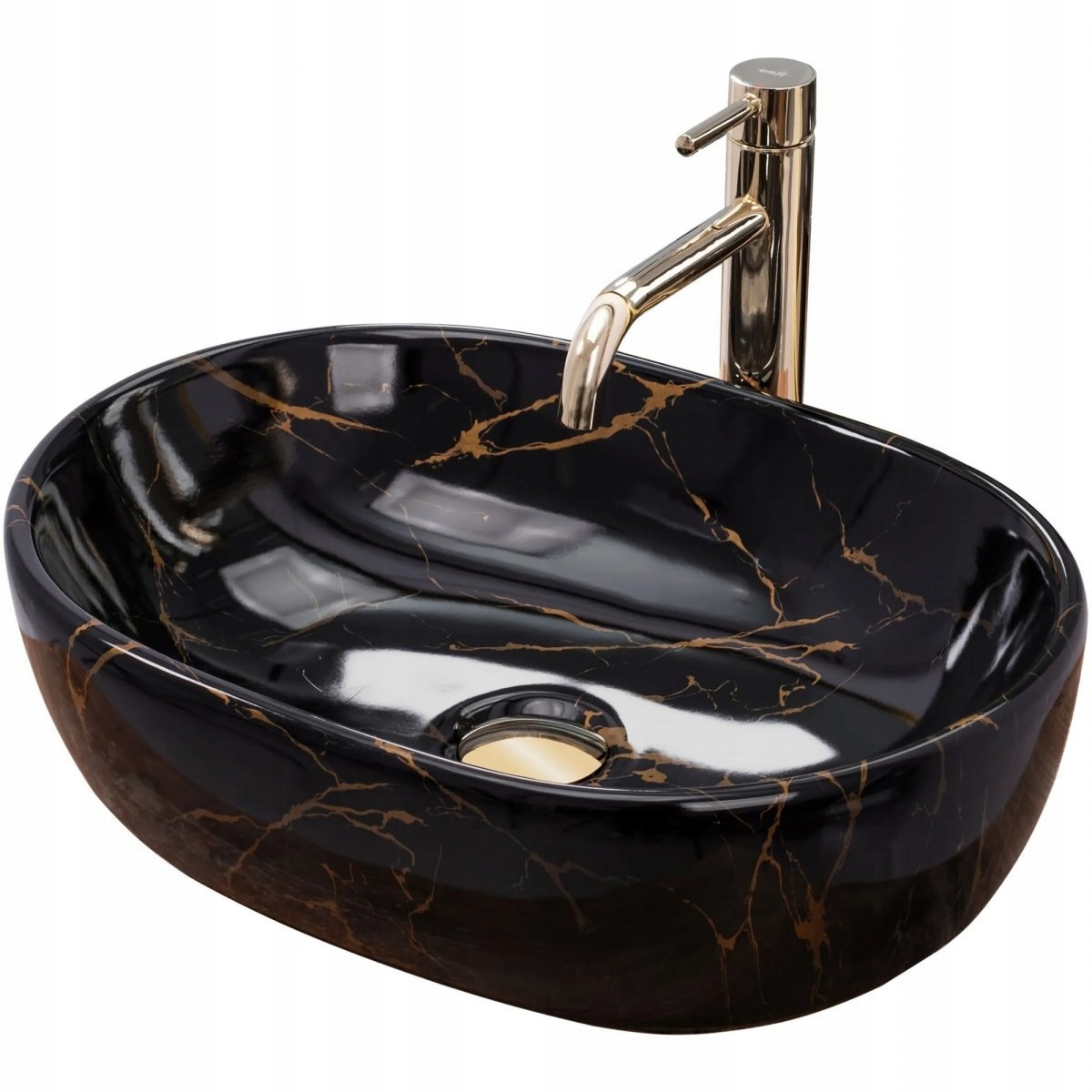 Umyvadlo na desku Amelia Černá s drážkami, zlatá, 48 x 34,5 cm
