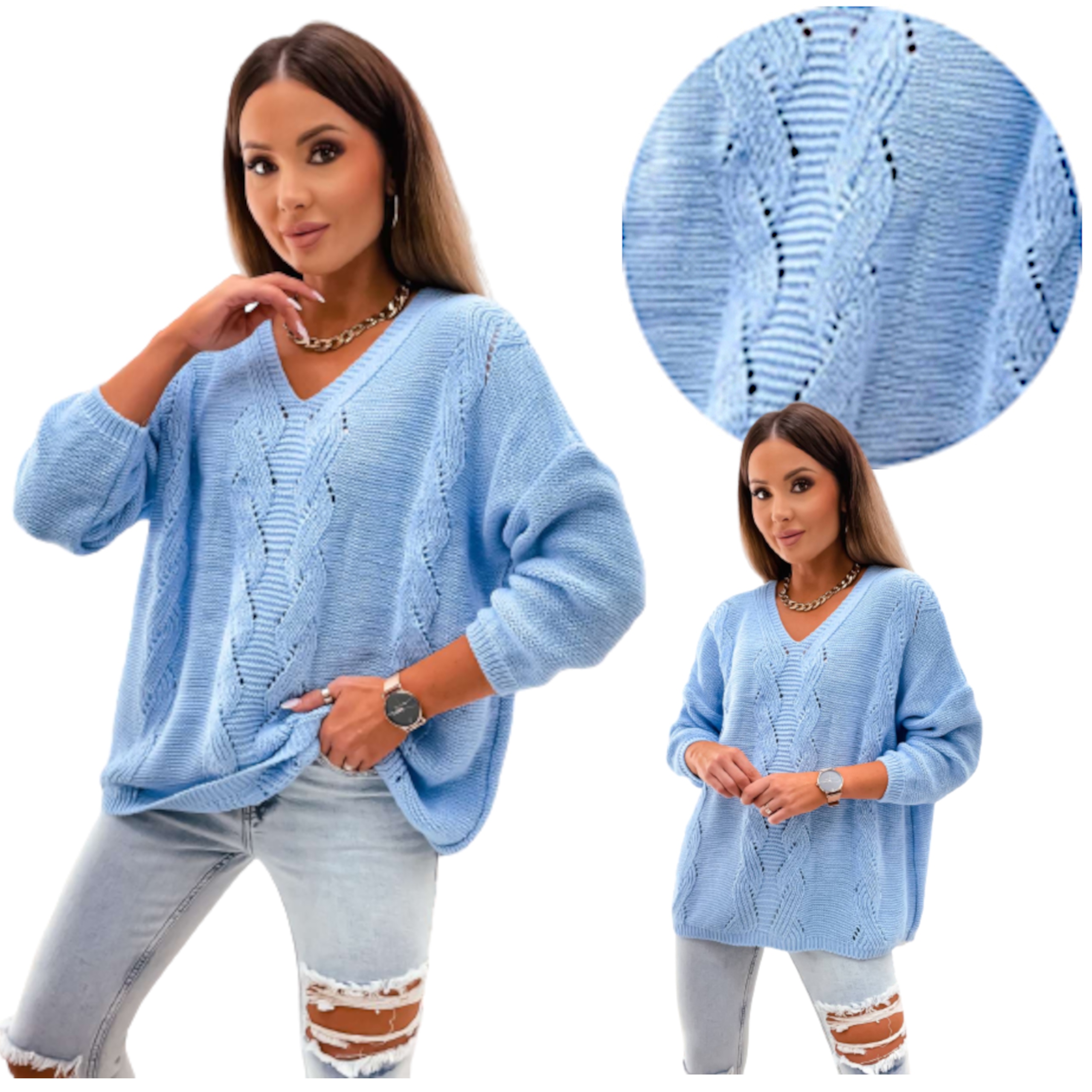 

Sweter Damski Na wiosne Piękny Splot Baby Blue