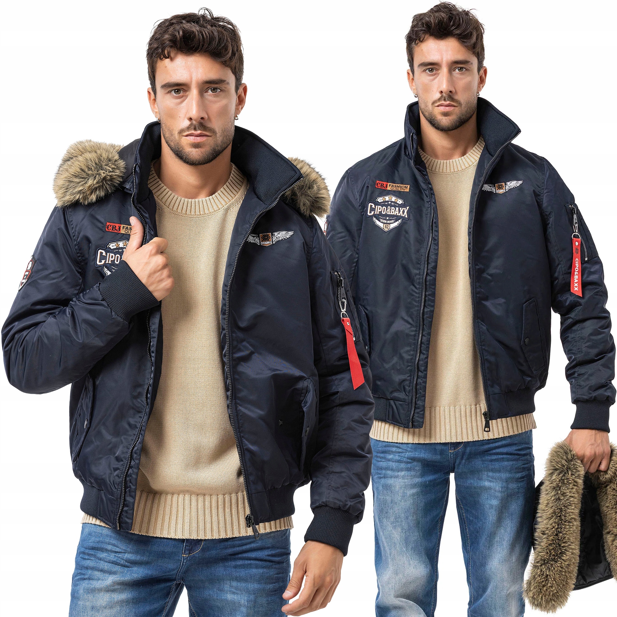 Cipo Baxx Pilot Jacket Odnímatelná Kapuce s Kožíšek lemem