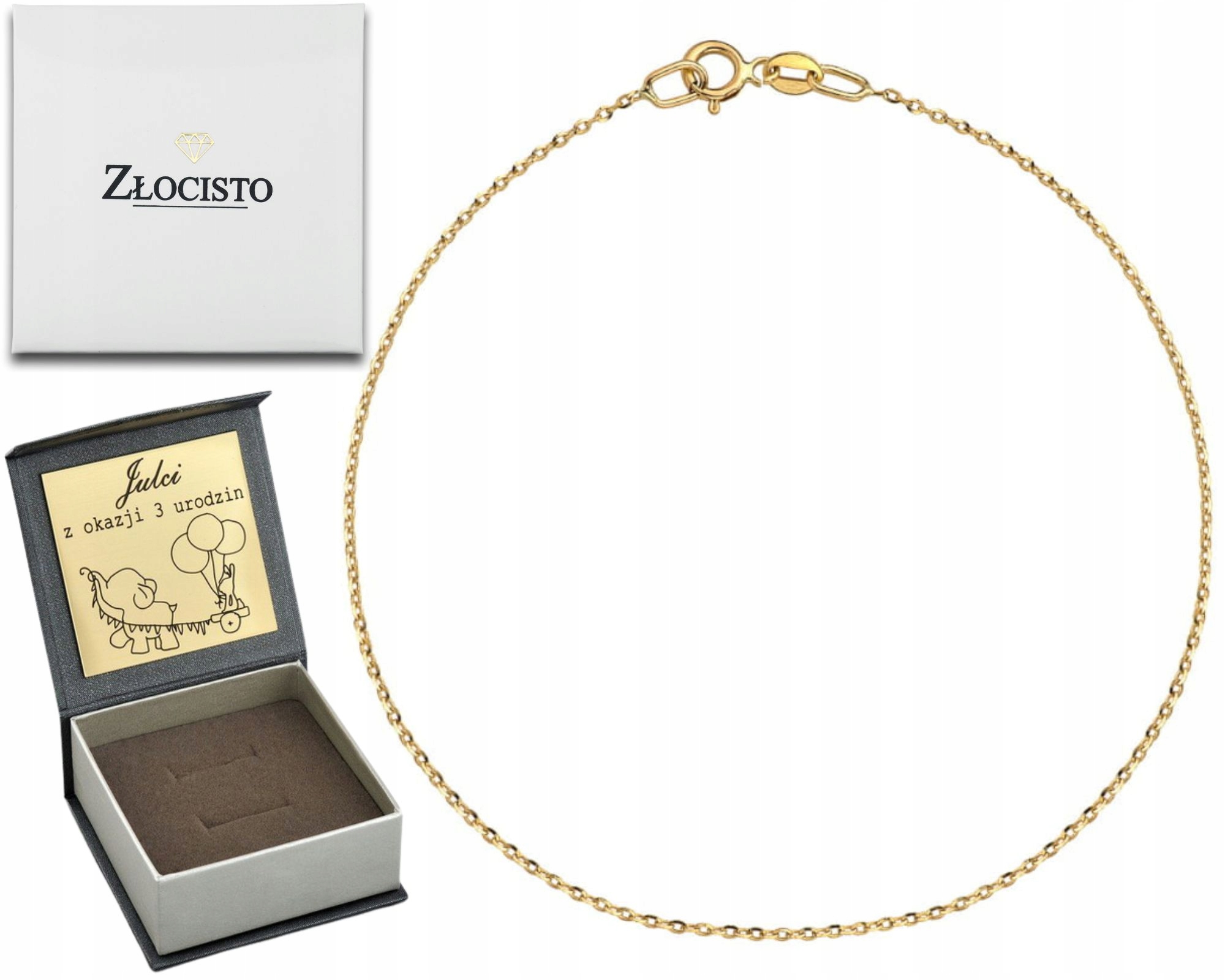 Zlatý Diamantový Řetízkový Náramek 585 Rolo 18 CM, Jemný