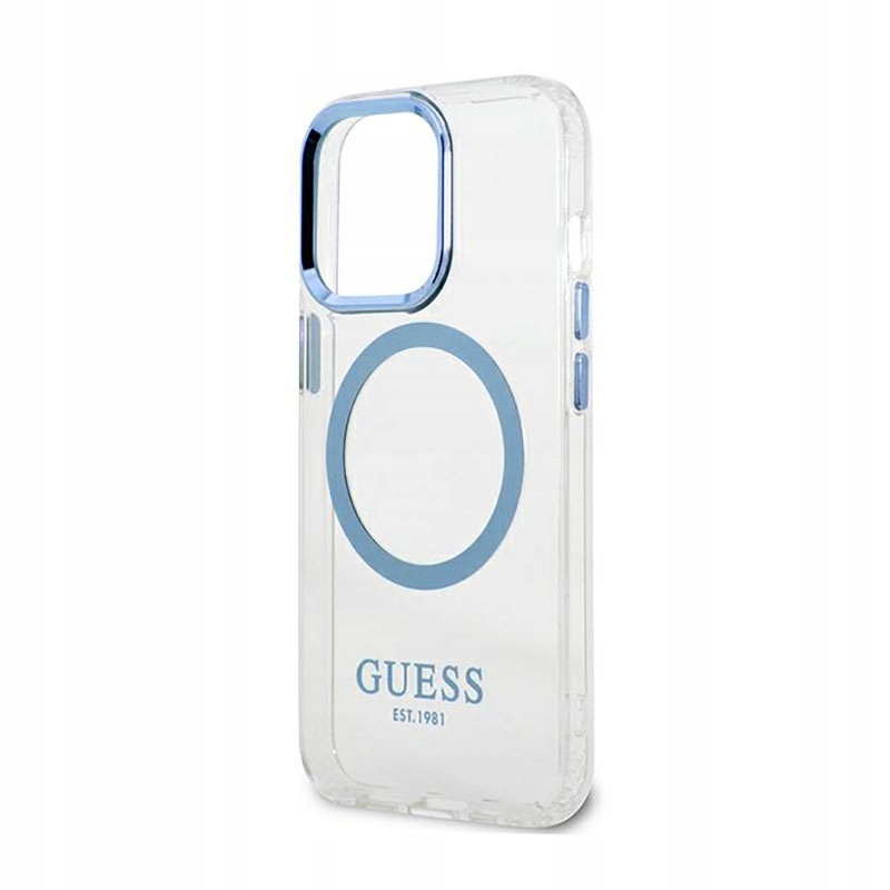 Etui Guess Metal Outline MagSafe na iPhone 13 Pro iPhone 13 niebieskie