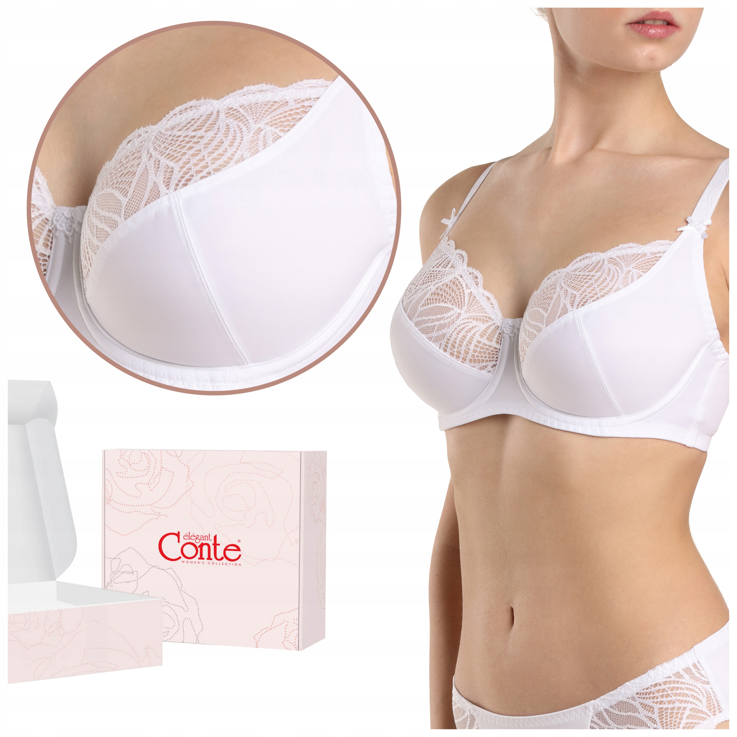 Biustonosz Miękki koronkowy stanik Soft z haftem Conte RB6097 biały 80C