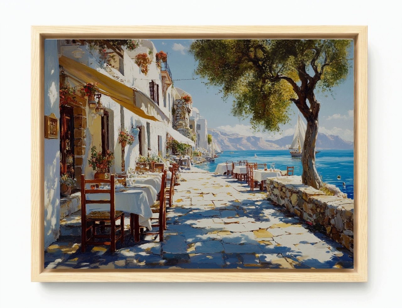 Obraz Rama American Box Středomořské Město Voda Kavárna Loď 80x60